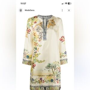 Etro Ivory Dress with Vibrant Animal and Floral Print tunic dresses